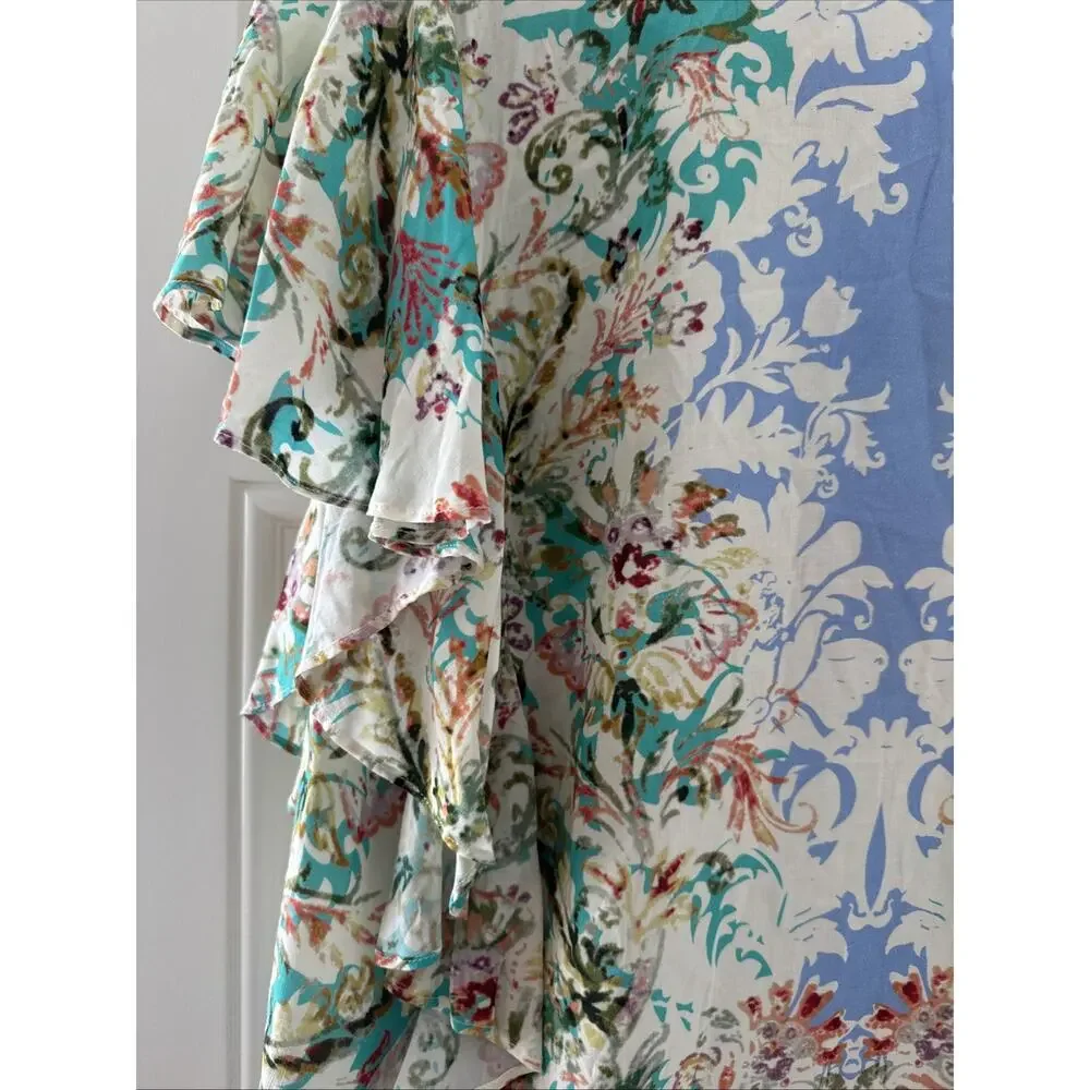 Sundance Small S Arabella Flutter Sleeve Floral Print Rayon V Neck Blouse Top‎